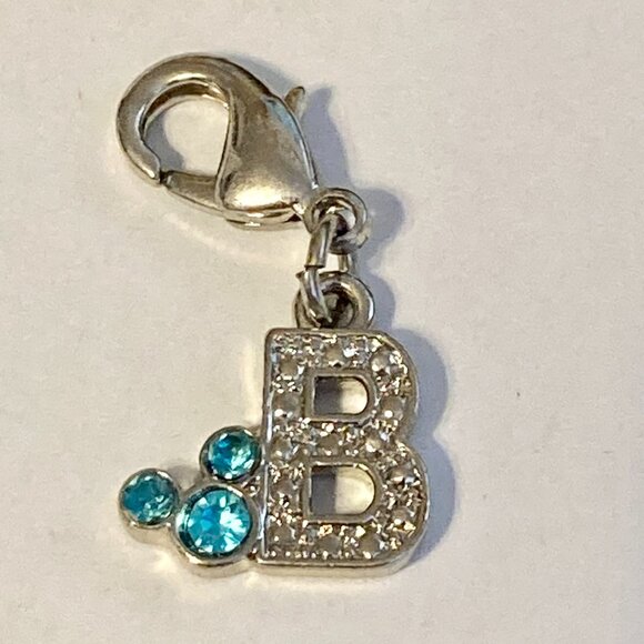 Vintage Disney Blue Crystal Mickey Mouse Ears Charm Clip On Initial Letter B - Picture 4 of 8